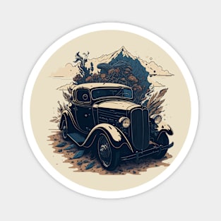 Classic Wheels: Retro Cartoon Vintage Car Design Magnet